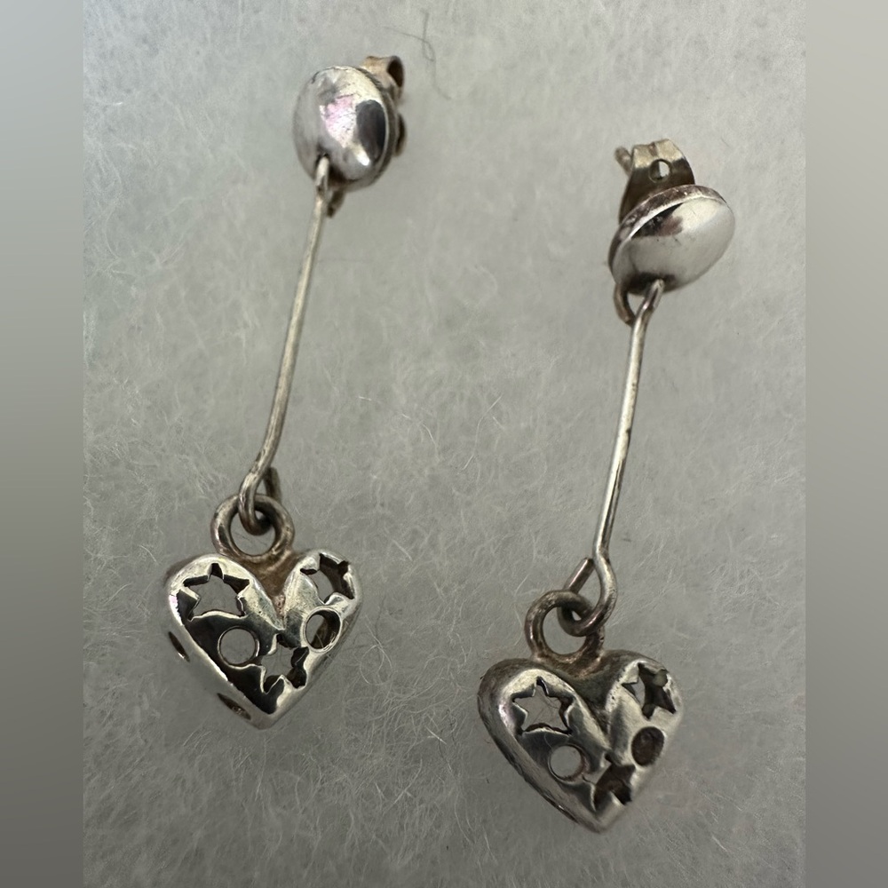 Vintage 925 Sterling Silver Drop Puffy Hearts with Stars